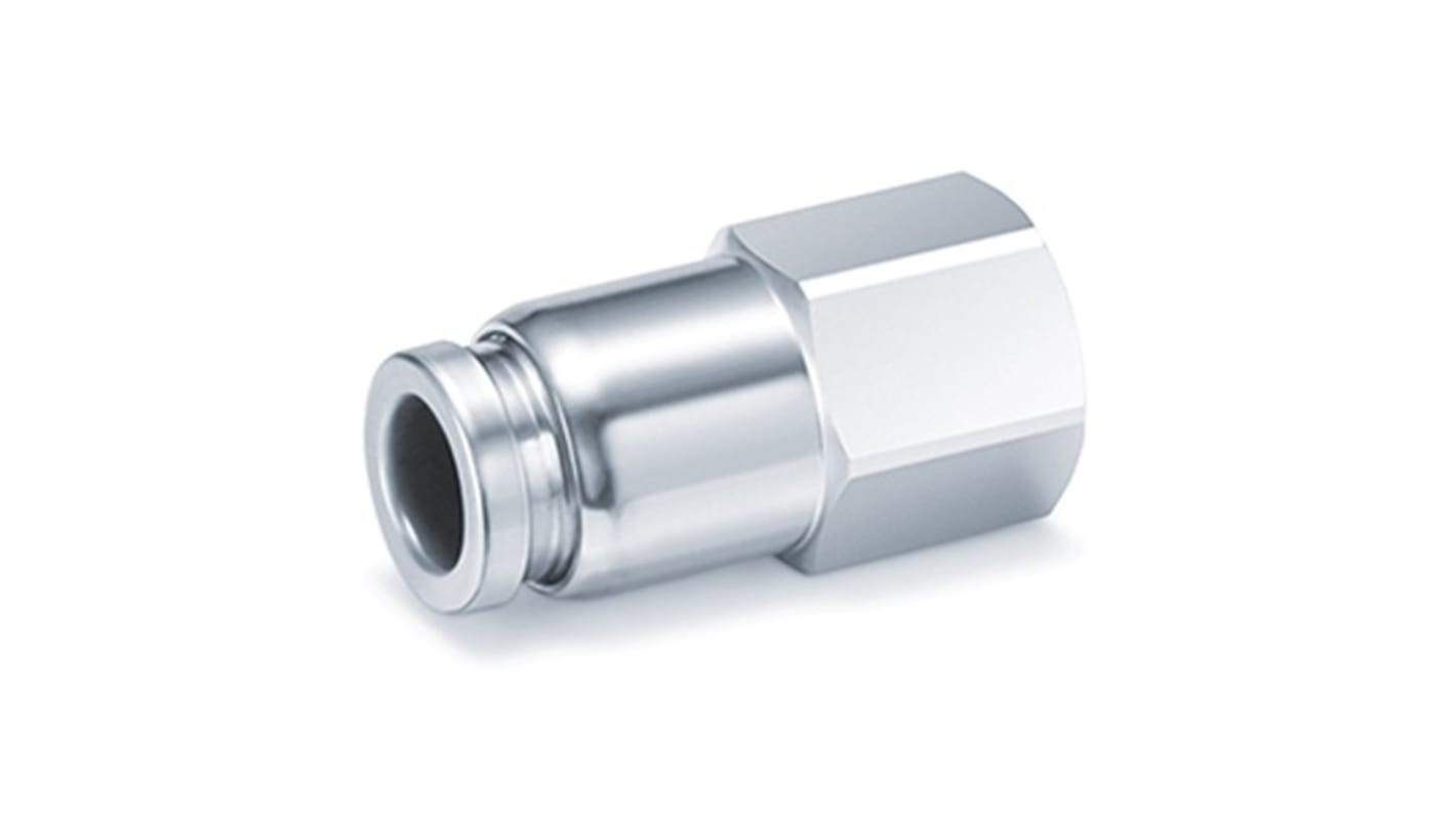 SMC KQB2 Series Female Connector, G 1/8 Female to Push In 6 mm, Threaded-to-Tube Connection Style