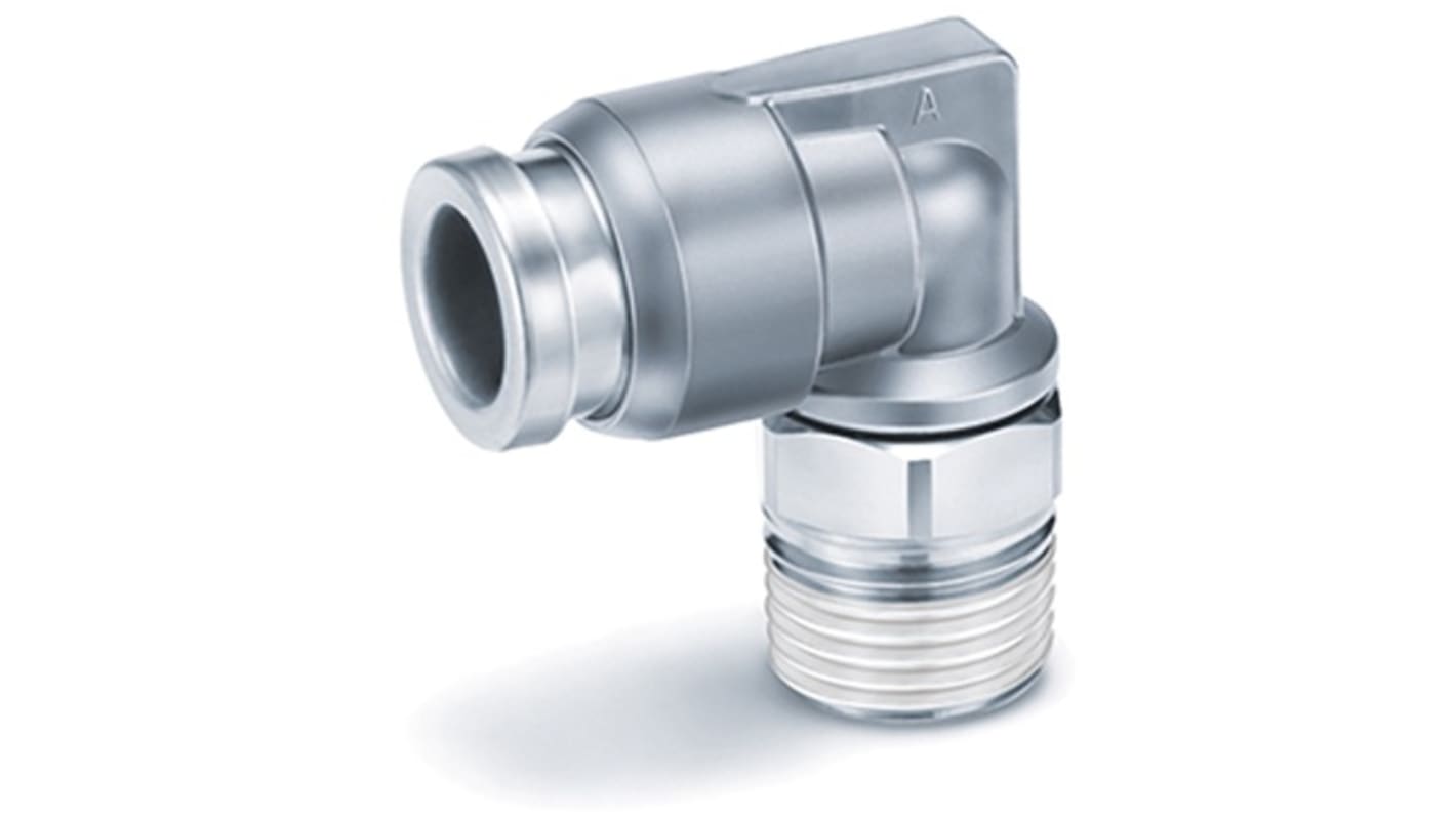 SMC KQB2 Series Male Stud Elbow, G 1/4 to Push In 6 mm, Threaded-to-Tube Connection Style