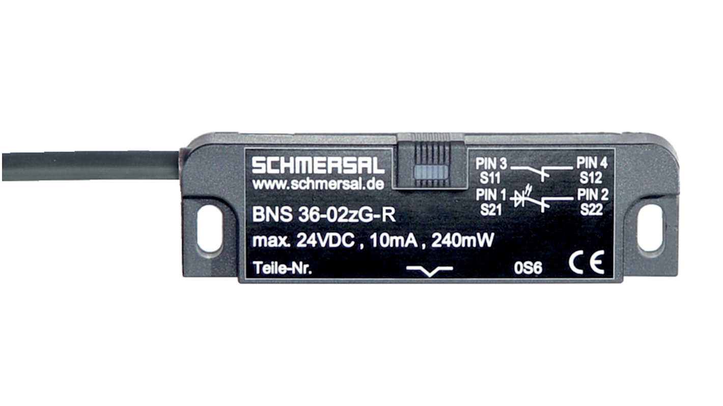 Schmersal BNS 36 Series Flush Magnetic Non-Contact Safety Switch, Reinforced Thermoplastic Housing, 2, Cable