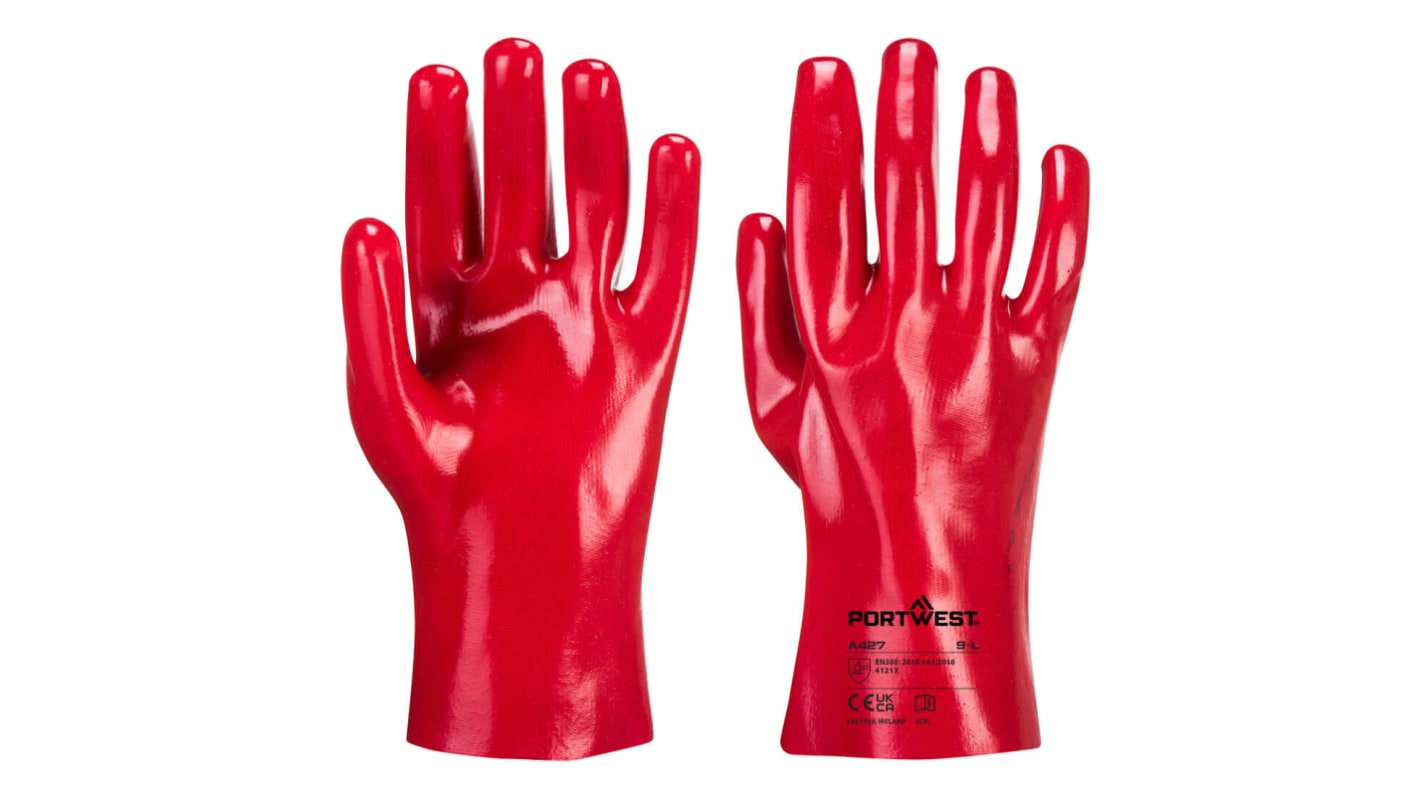 Guantes de Poliéster Rojo Portwest serie A427, talla 10, con recubrimiento de PVC, Resistentes a la abrasión,