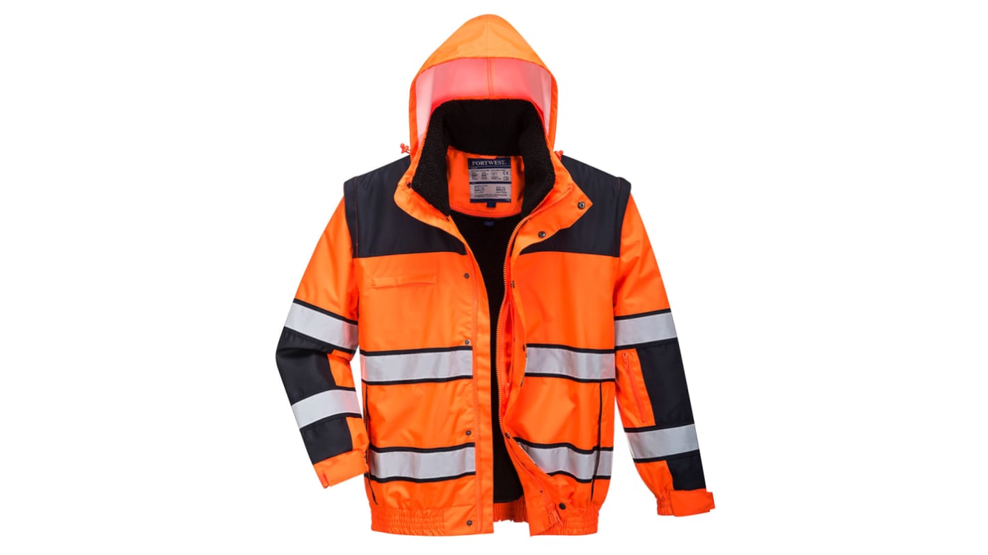 Portwest Unisex Warnschutz Bomberjacke Schwarz/Orange, Größe XL