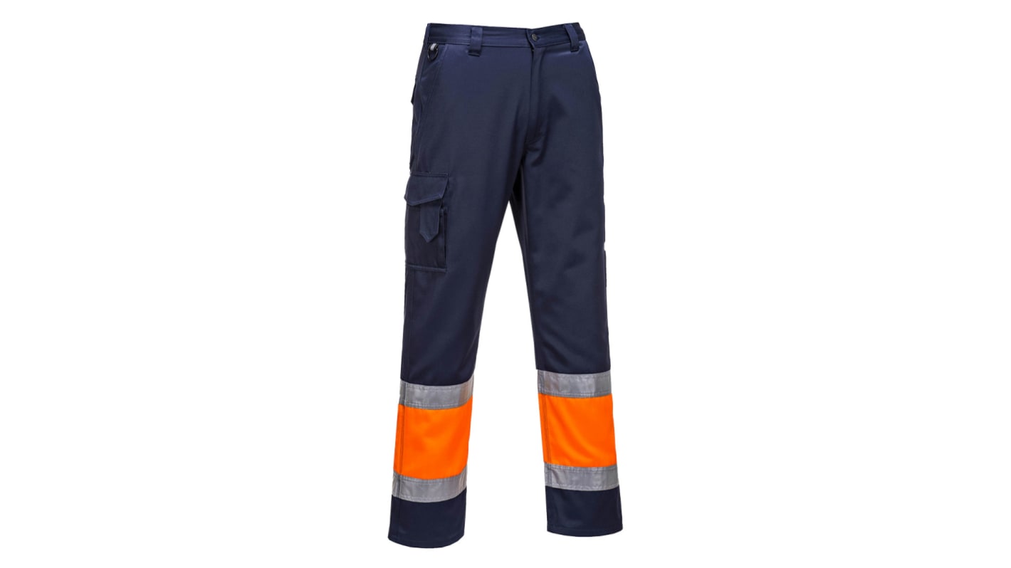 Portwest E049 Orange/Navy Stain Resistant Hi Vis Trousers, 33 → 34in Waist Size