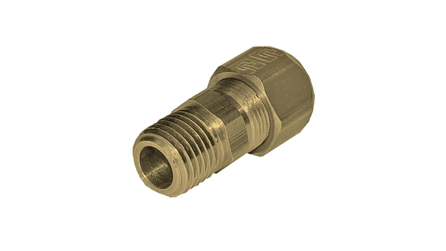 Legris Brass Pipe Fitting, Straight Compression Stud Fitting, Male NPT 1/4in 8mm