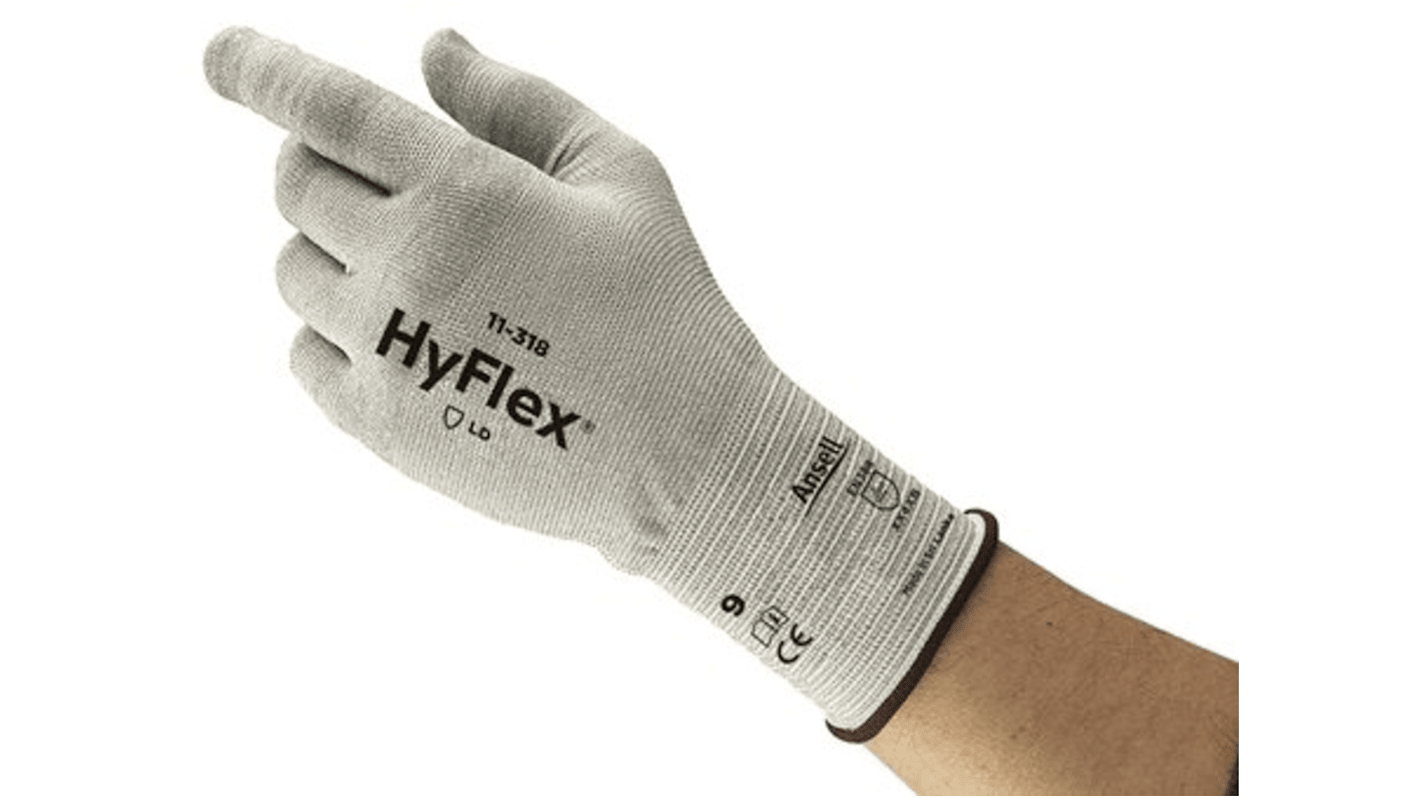 Guantes de trabajo de Dyneema Gris Ansell serie HYFLEX 11-318, talla 8, Resistente a los cortes, Protección mecánica