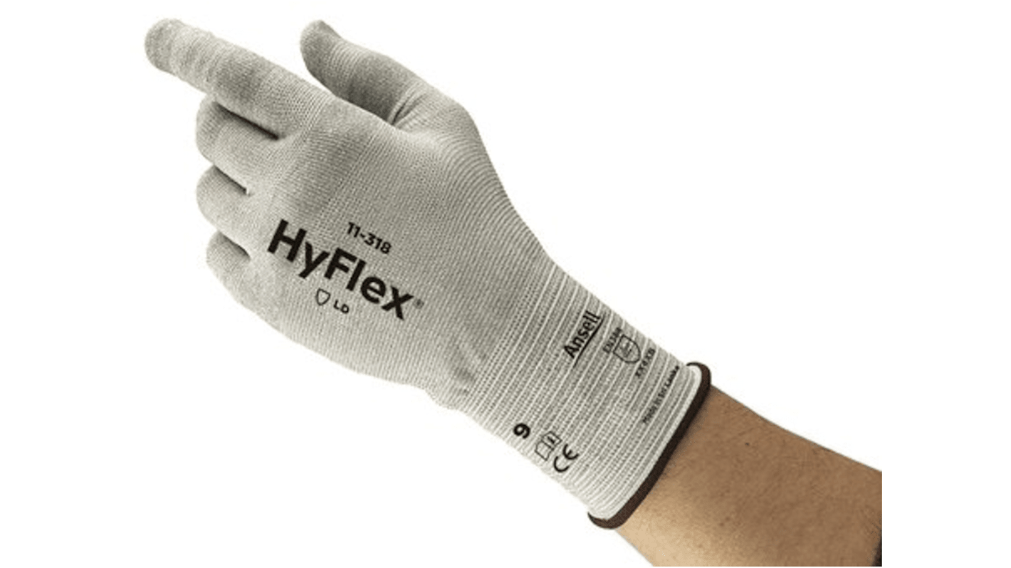 Ansell HyFlex 11-318 Grey Dyneema Cut Resistant, Mechanical Protection Work Gloves, Size 9