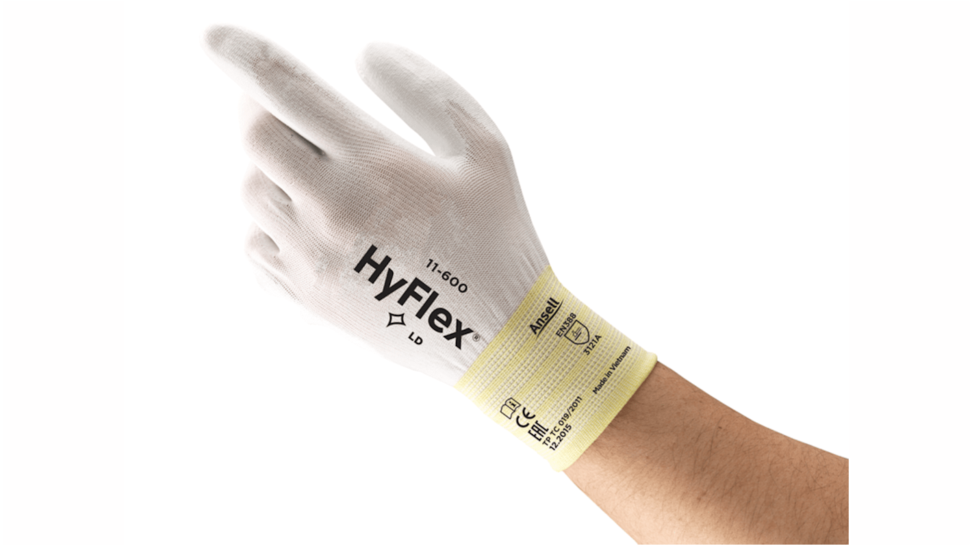 Ansell HyFlex 11-600 White Nylon Assembly, Bottling/Canning, Glass Manufacturing, Handling of Objects with Sharp