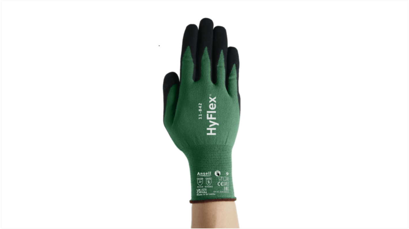 Ansell HyFlex 11-842 Green Nylon Abrasion Resistant, General Purpose Work Gloves, Size 5, Nitrile Foam Coating