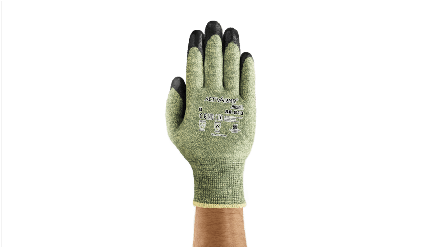 Guantes de trabajo de Kevlar Verde Ansell serie ActivArm 80-813, talla 6, con recubrimiento de Neopreno, Resistentes al