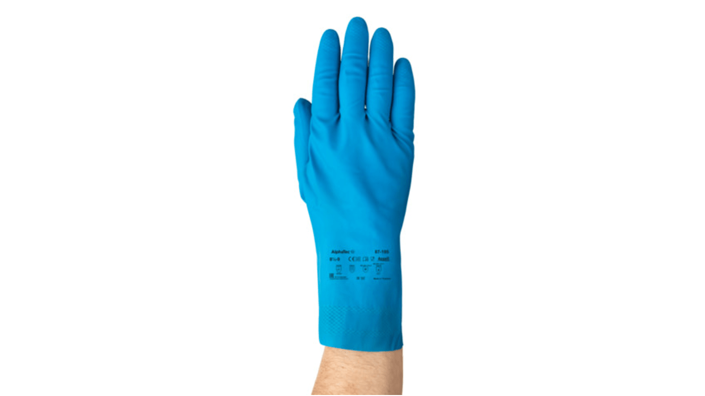 Guantes de trabajo de Látex Azul Ansell serie AlphaTec 87-195, talla 9, con recubrimiento de Látex, Sector alimentario
