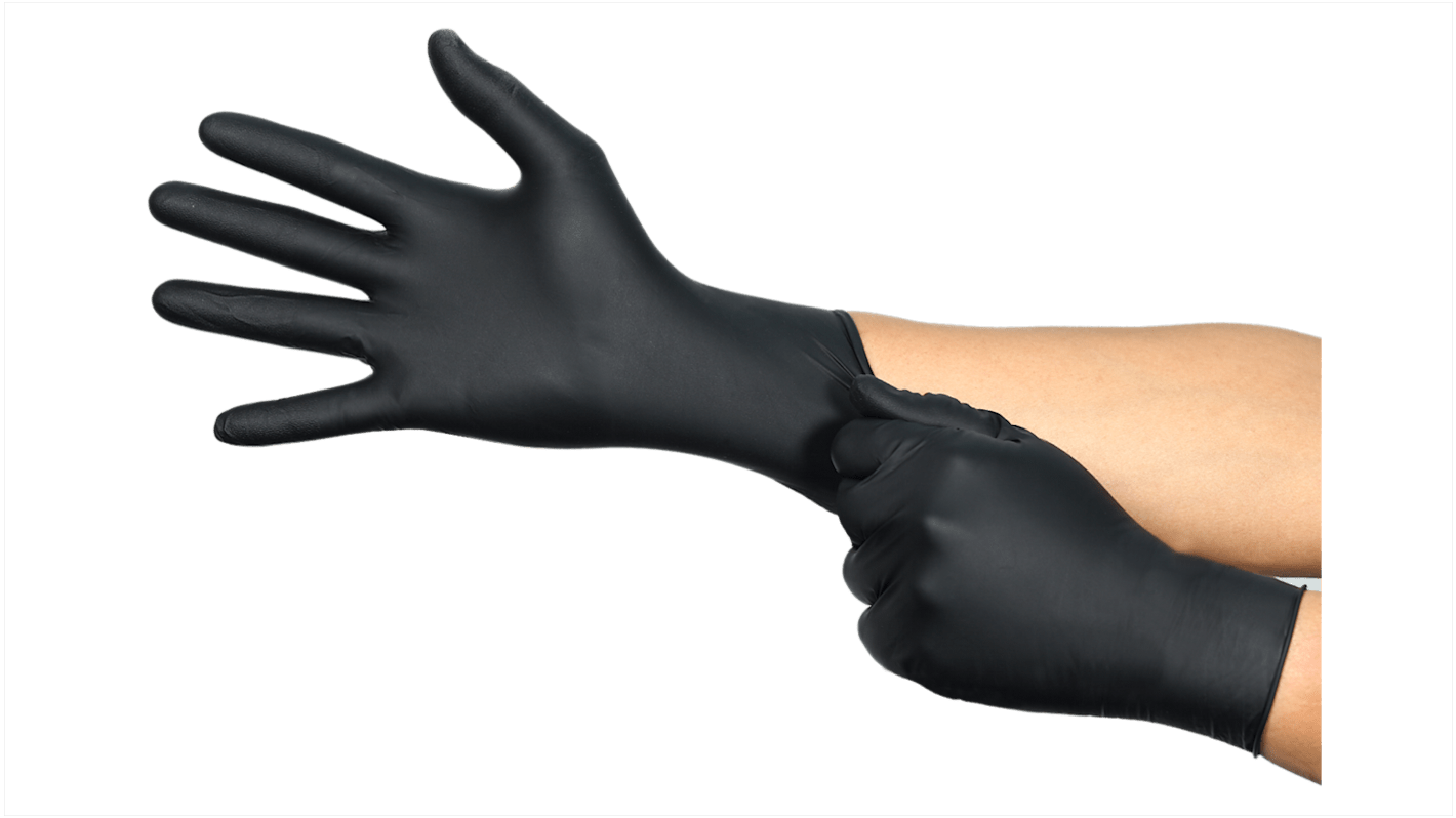 Ansell 94-242 Black Powder-Free Nitrile Disposable Gloves, Size 7.5-8 M, 100 per Pack