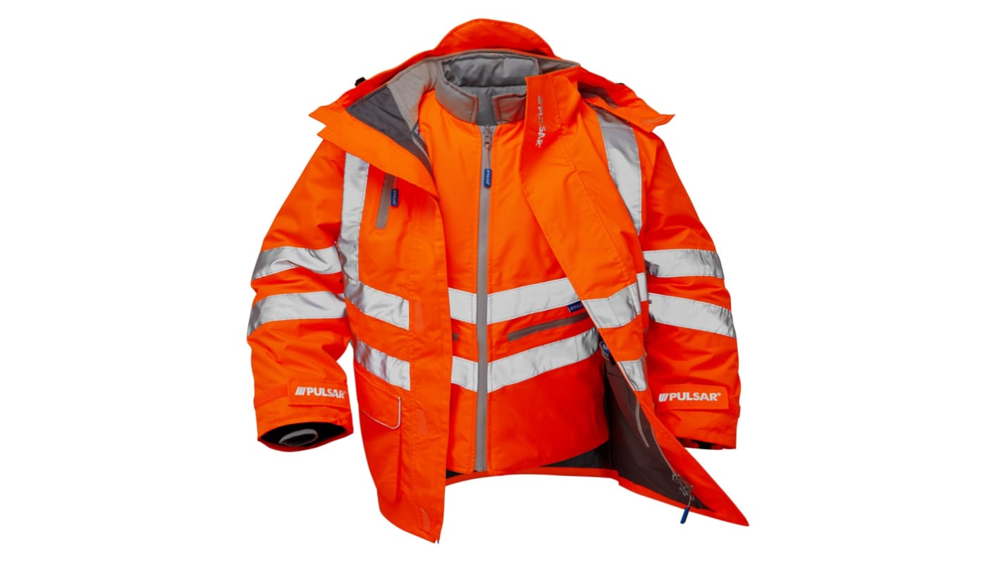 Chaleco acolchado de alta visibilidad Transpirable, impermeable Unisex PULSAR de color Naranja, talla XL, cierre con