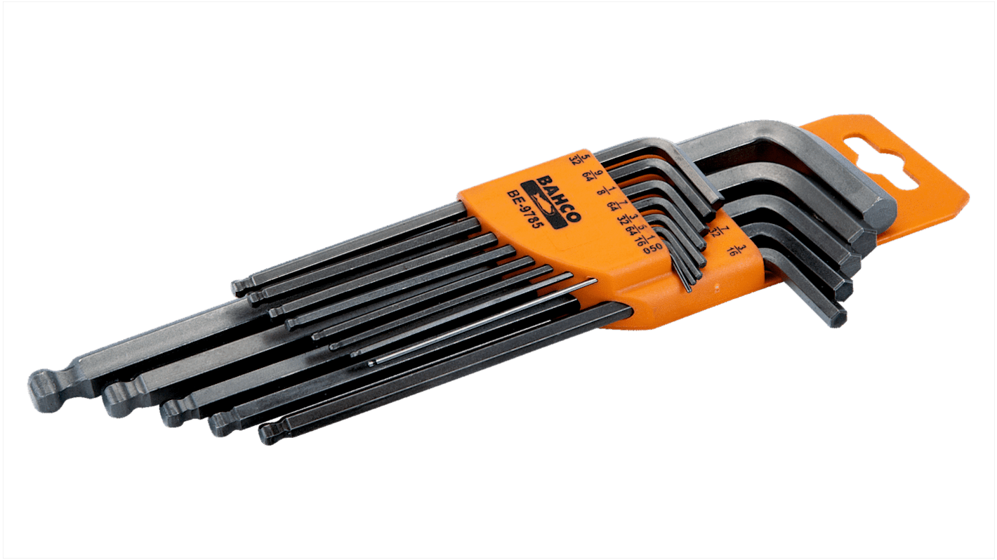 Bahco 13 piece L Shape Imperial Hex Key Set, 0.05 in, 1/4 in, 1/8 in, 1/16 in, 3/8 in, 3/16 in, 3/32 in, 5/16 in, 5/32