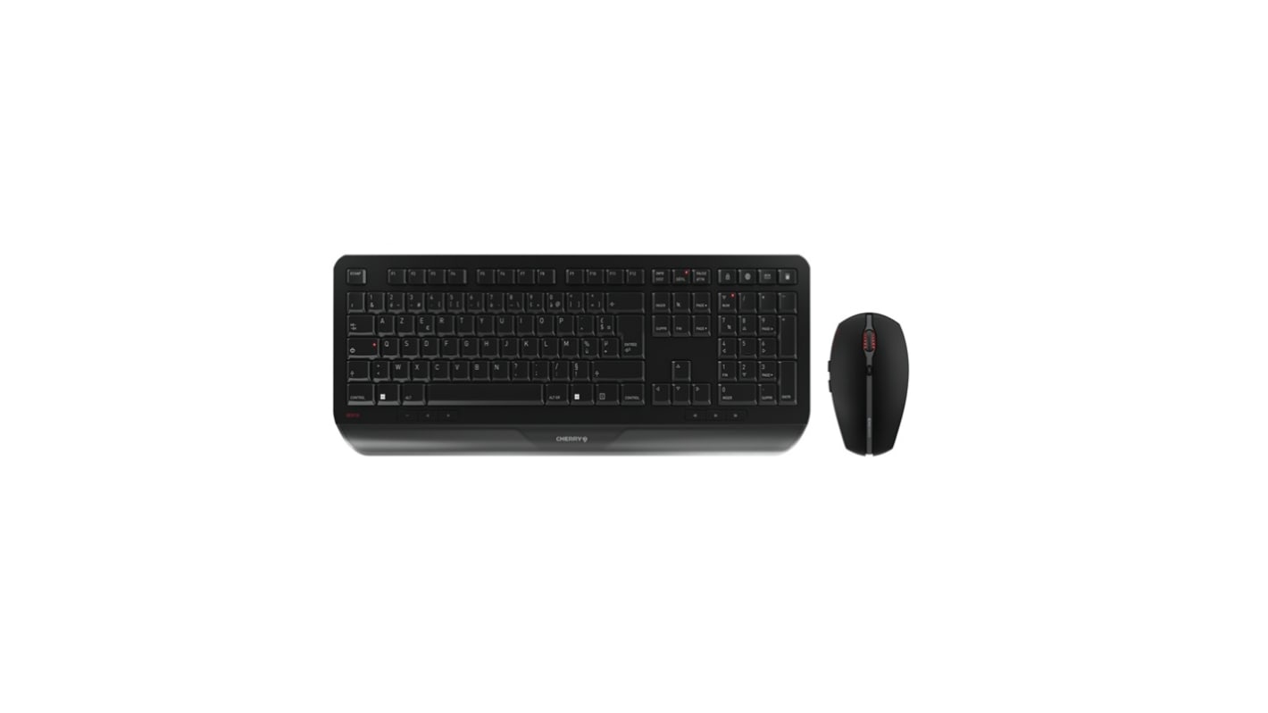 Zestaw klawiatury z myszką, Zestaw biurkowy Cherry Gentix, Czarny, Bezprzewodowe, AZERTY (Francja), Ergonomiczna