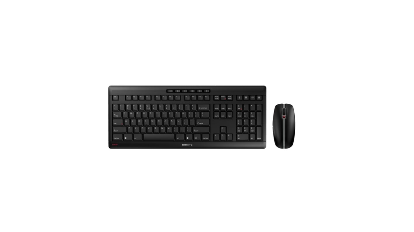 Zestaw klawiatury z myszką, Zestaw biurkowy Cherry Stream, Czarny, Bezprzewodowe, QWERTY (EU), Ergonomiczna