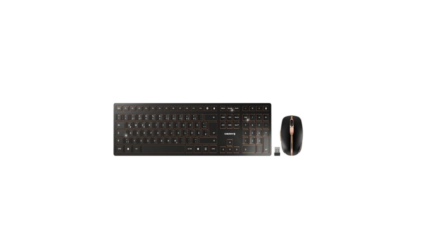 Zestaw klawiatury z myszką, ChERRY DW 9100 SLIM, Czarny, Bezprzewodowe, QWERTZ (niemiecka), Ergonomiczna