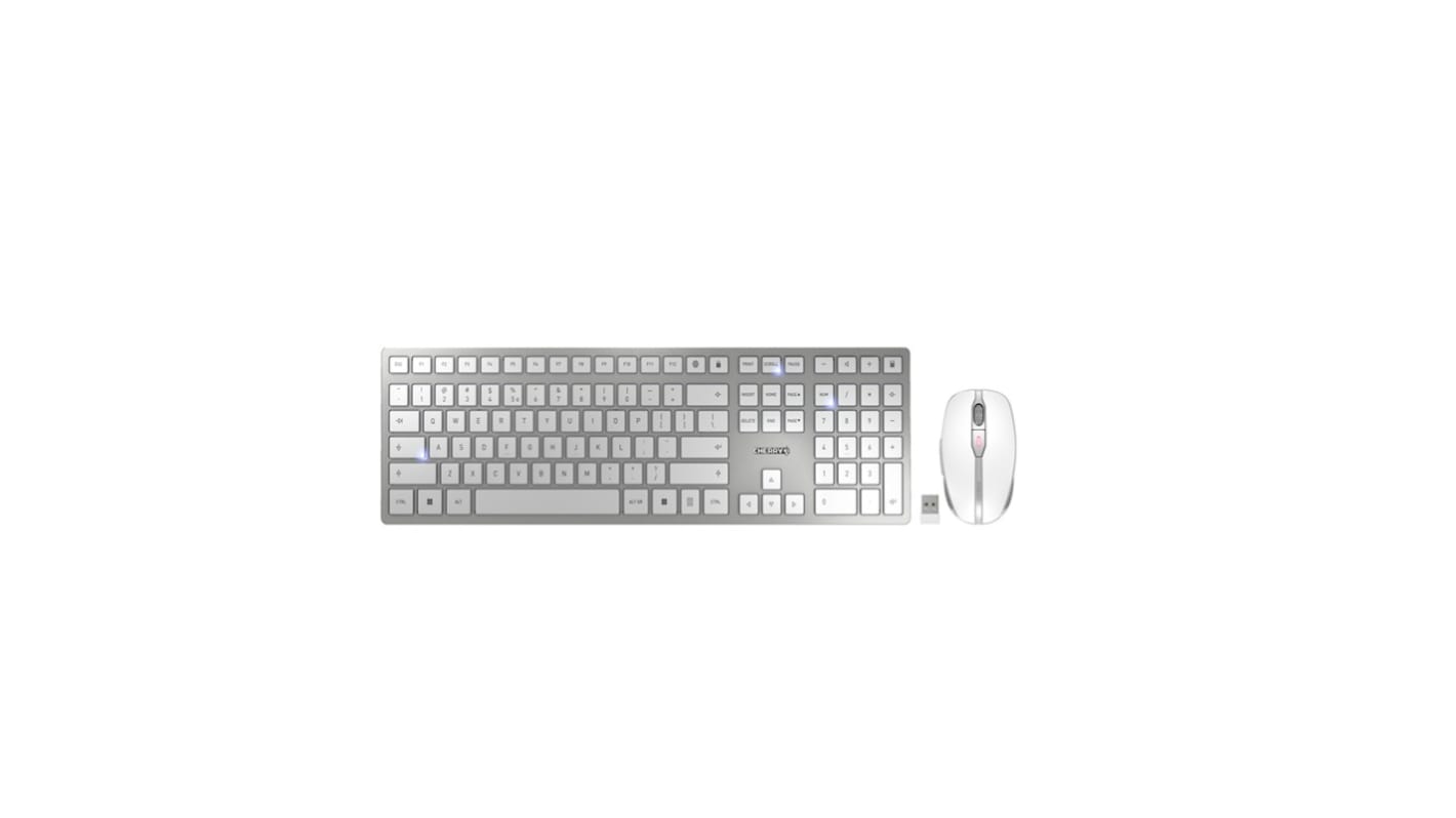 Juego de teclado y ratón Cherry JD-9100EU-1, Plata/blanco, Inalámbrico, QWERTY (EU), Ergonómico