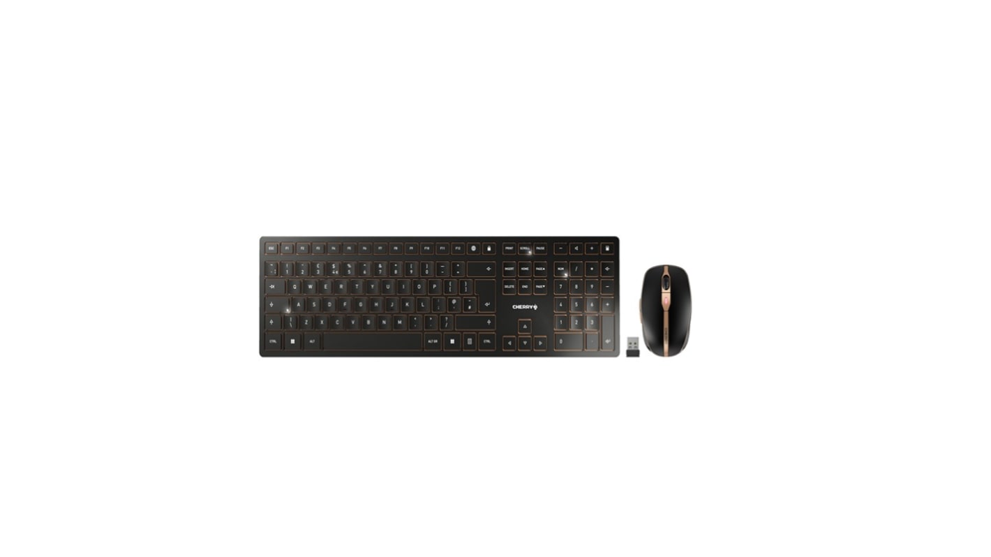 Juego de teclado y ratón Cherry JD-9100GB-2, Negro, Inalámbrico, QWERTY (UK), Ergonómico