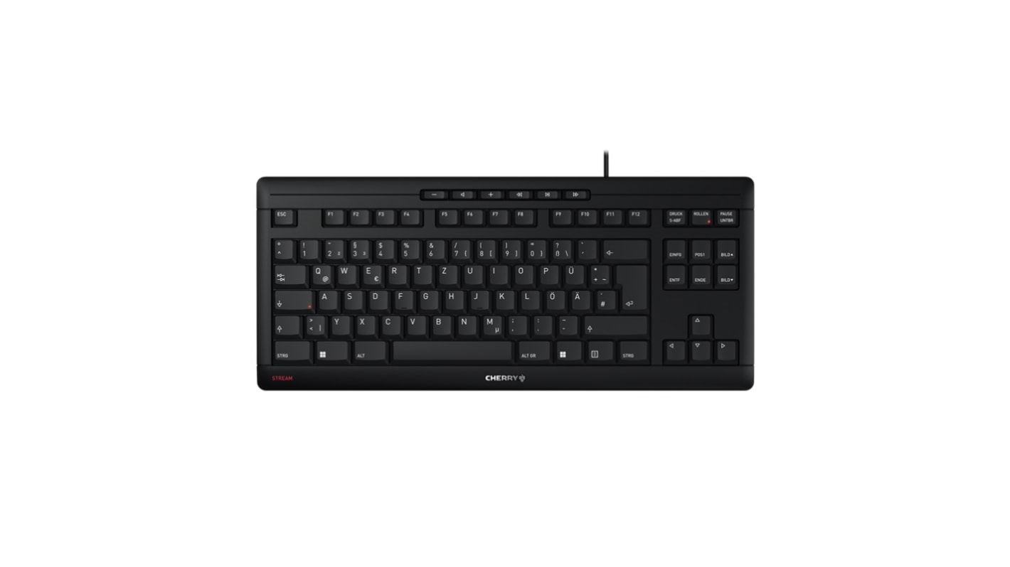 Cherry STREAM KEYBOARD TKL Wired USB Keyboard, QWERTZ (German), Black