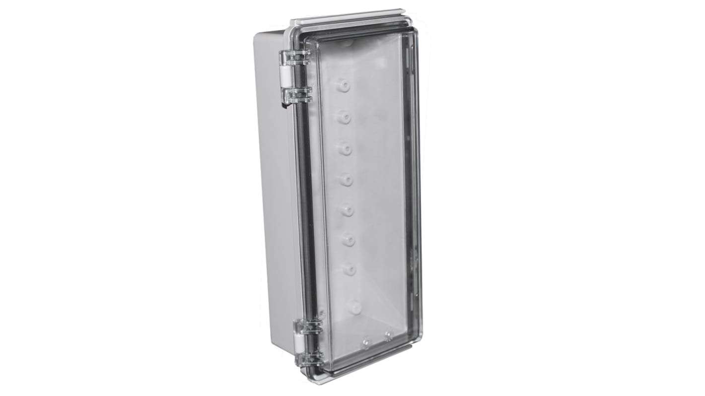 CAMDENBOSS X8 Series Series Grey Polycarbonate Enclosure, IP67, IK08, Transparent Lid, 260 x 110 x 75mm