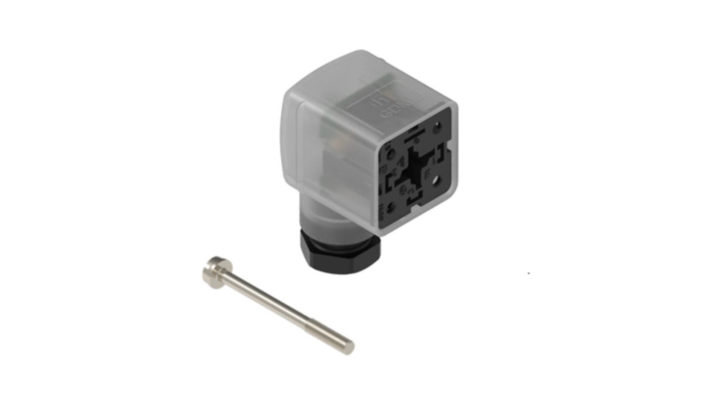 Conector DIN En Ángulo Hembra Hirschmann serie GDM21F6 de 3 vías, 10A, 24 VCA/VCC, DIN EN 175301-803-A, IP65