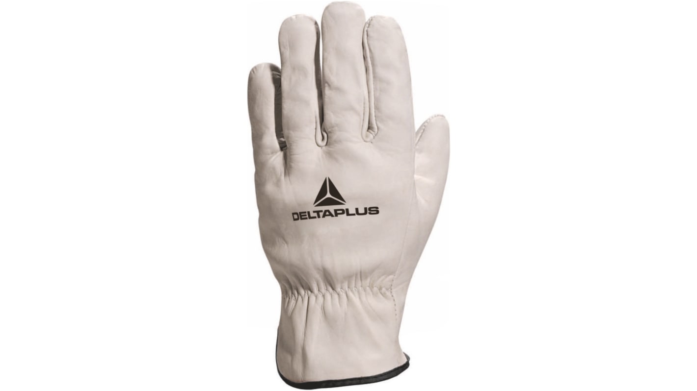 Guantes de trabajo de Piel Blanco Delta Plus serie FBN49, talla 8, Resistentes a la abrasión, Resistentes al corte,