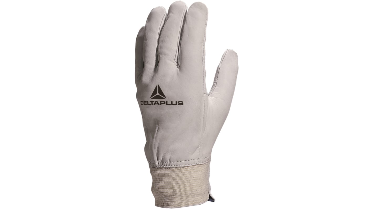 Delta Plus GFBLE White Leather Abrasion Resistant, Cut Resistant, Tear Resistant Work Gloves, Size 9