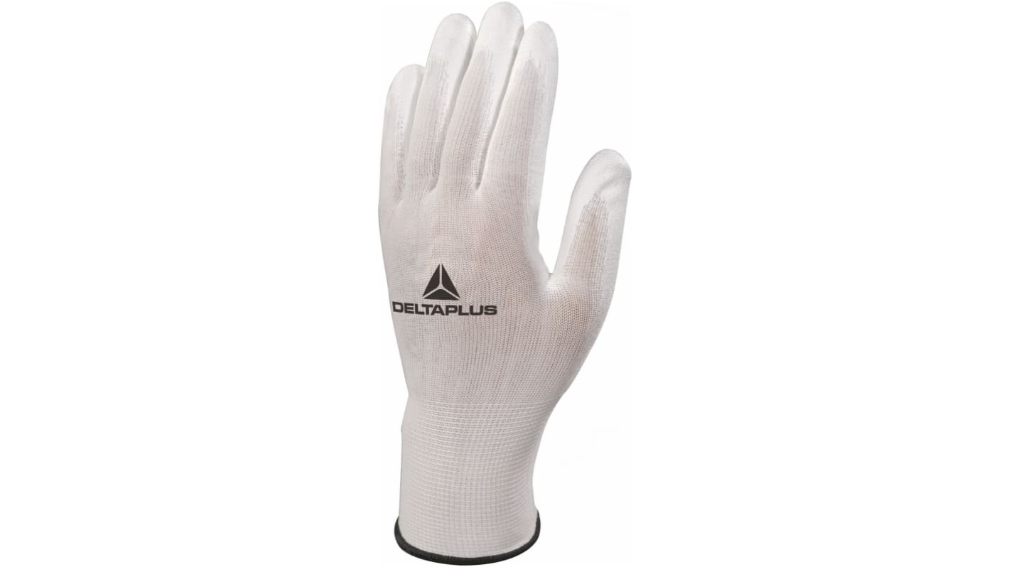 Delta Plus VE702 White Polyamide Abrasion Resistant, Cut Resistant, Tear Resistant Work Gloves, Size 8, Polyurethane