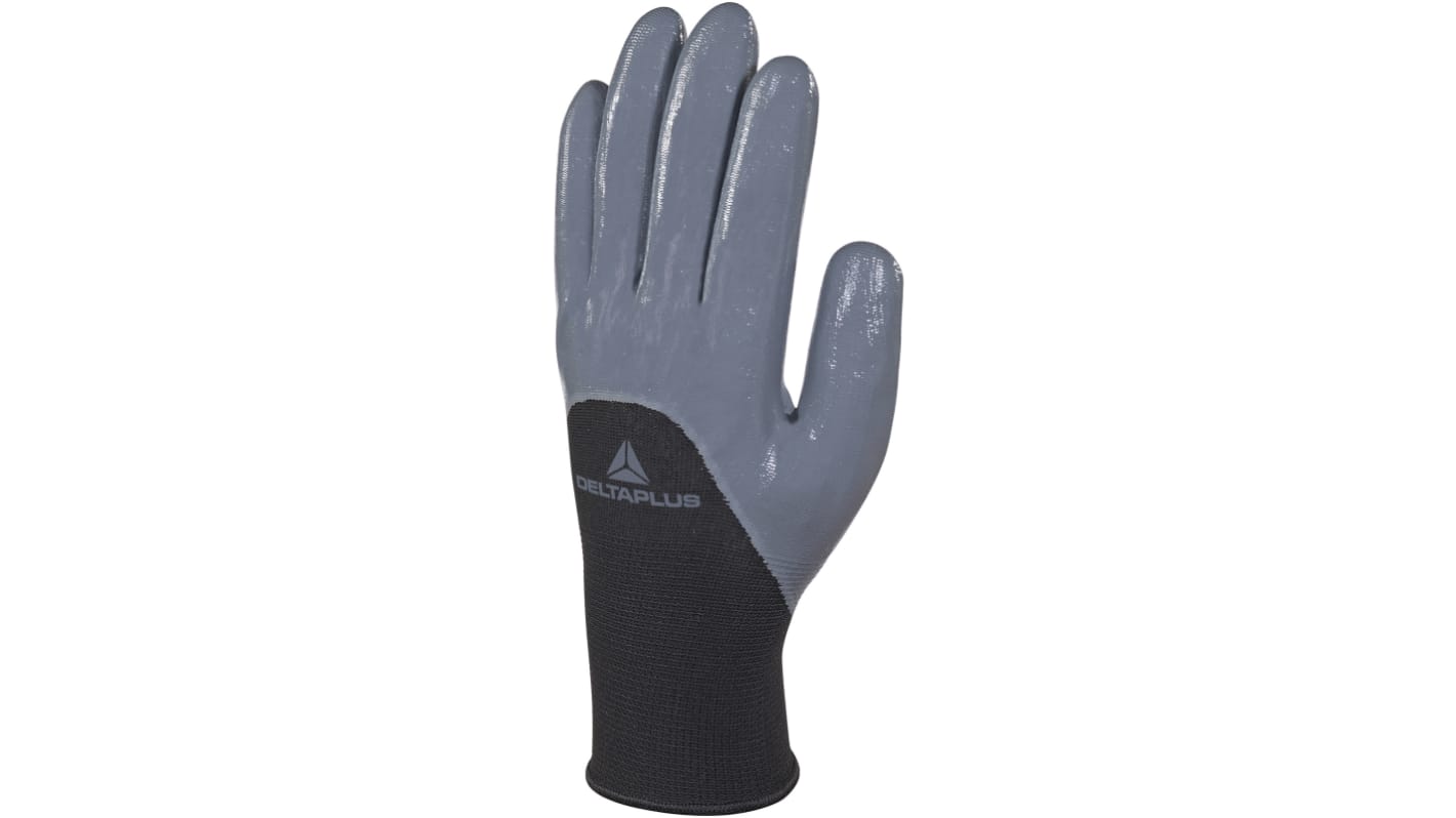 Delta Plus VE715GR Black, Grey Polyester Abrasion Resistant, Cut Resistant, Tear Resistant Work Gloves, Size 8, Nitrile