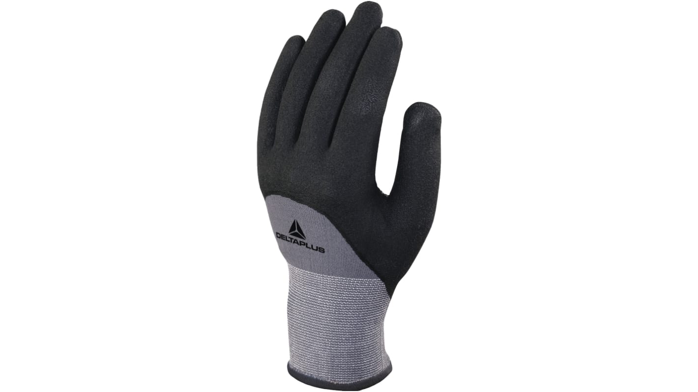 Delta Plus VE729 Black, Grey Polyamide, Spandex Waterproof Work Gloves, Size 7, Aqua Polymer Coating