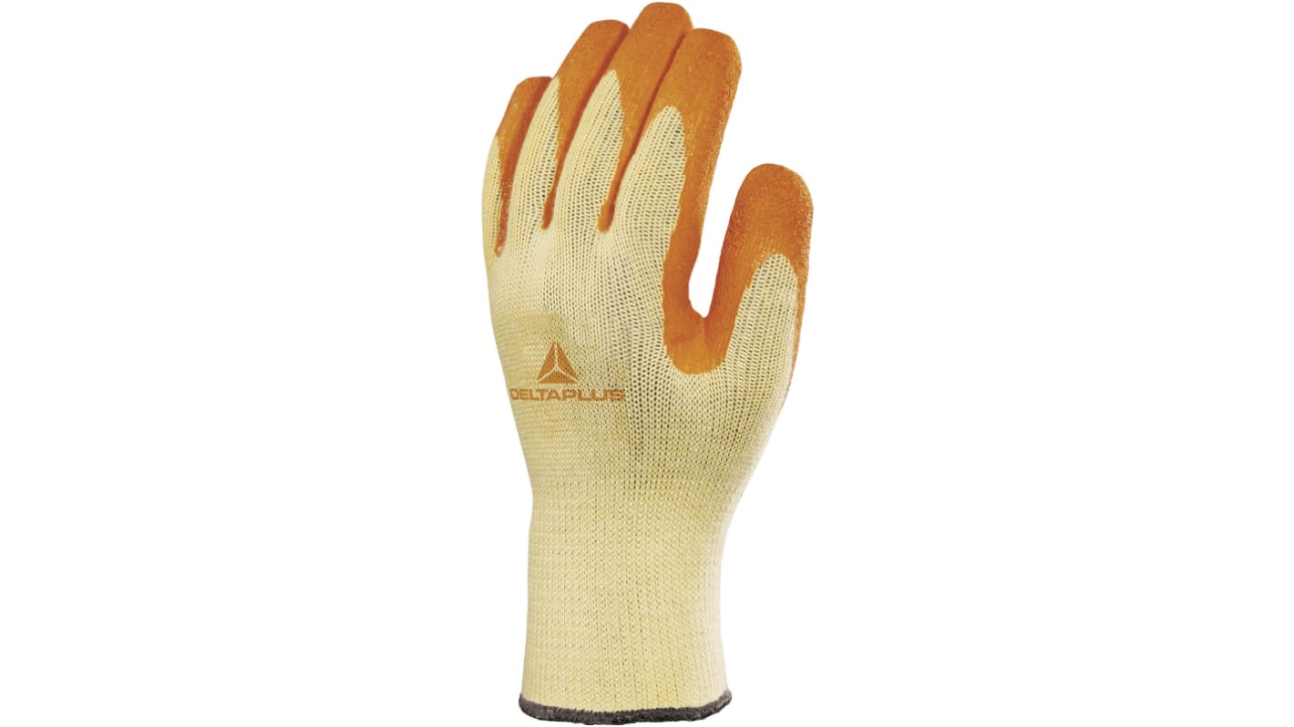 Delta Plus VE730 Orange, Yellow Polyester Abrasion Resistant, Cut Resistant, Tear Resistant Work Gloves, Size 8, Latex