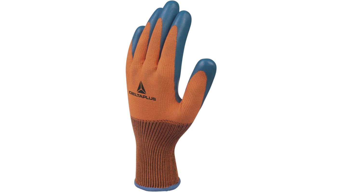 Delta Plus VE733 Blue, Orange Polyester Abrasion Resistant, Cut Resistant, Tear Resistant Work Gloves, Size 10, Latex