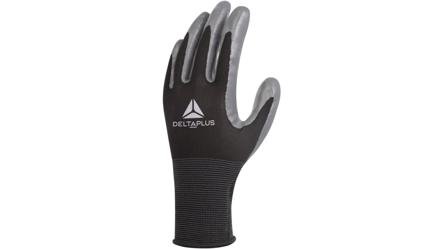 Guantes de trabajo de Poliamida Negro; gris Delta Plus serie VV712NO, talla 7, con recubrimiento de Nitrilo,