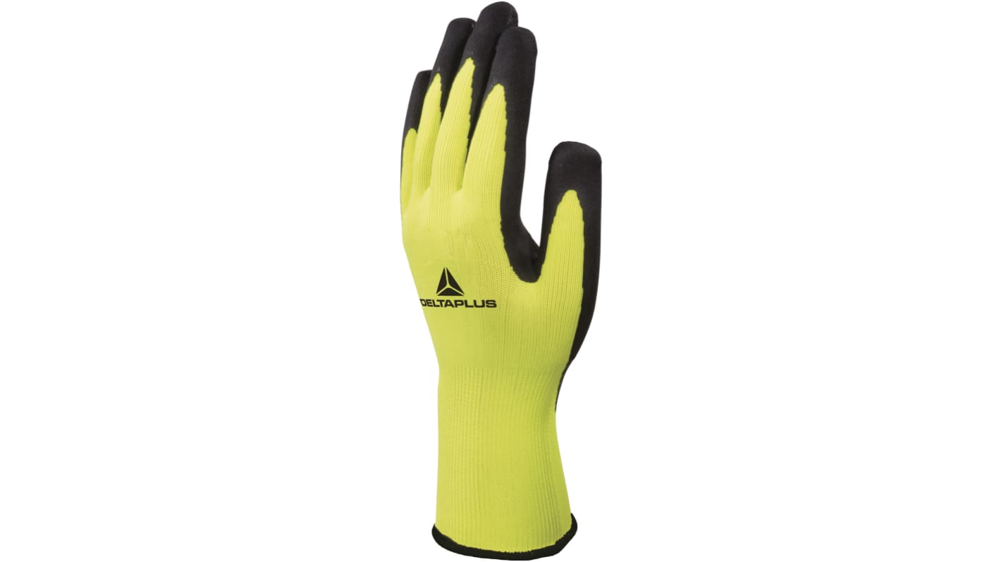 Delta Plus APOLLONVV733 Fluorescent yellow-Black Polyester Breathable Work Gloves, Size 9, Latex Coating