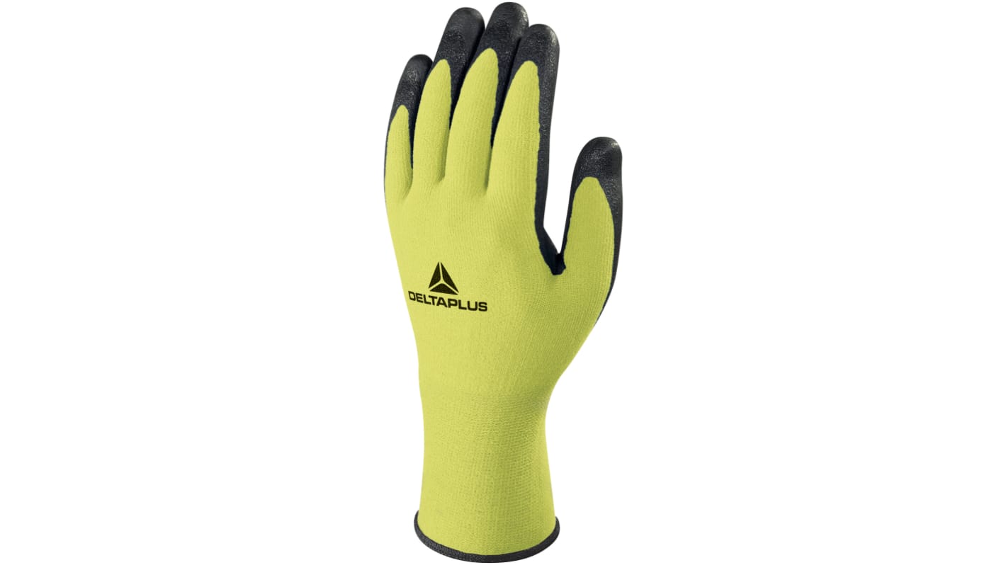 Guantes de trabajo de Poliéster, Lycra Amarillo fluorescente-Negro Delta Plus serie APOLLONIT VV734, talla 7, con