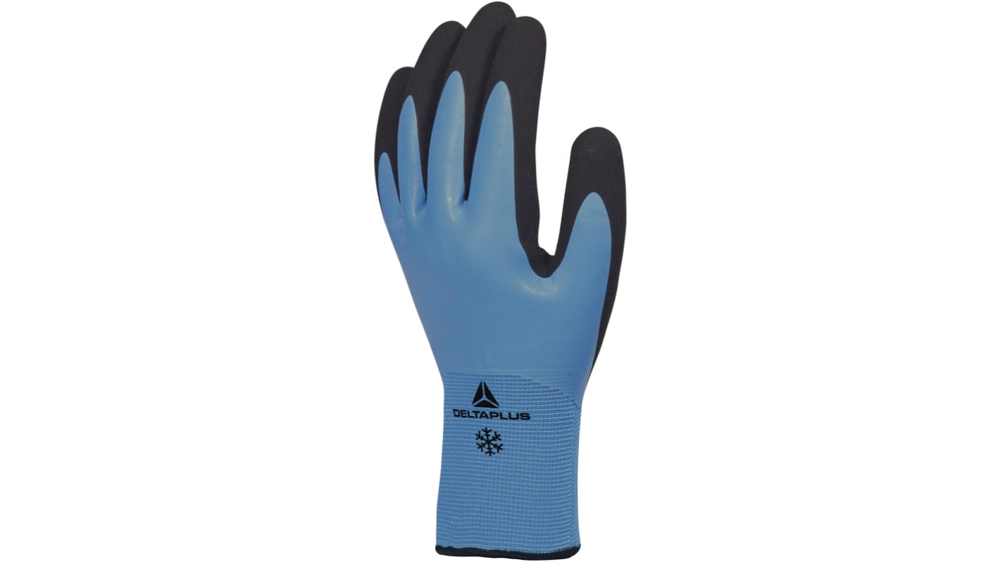 Delta Plus THRYM VV736 Black/Blue Acrylic, Polyamide Waterproof Work Gloves, Size 10, Latex Coating
