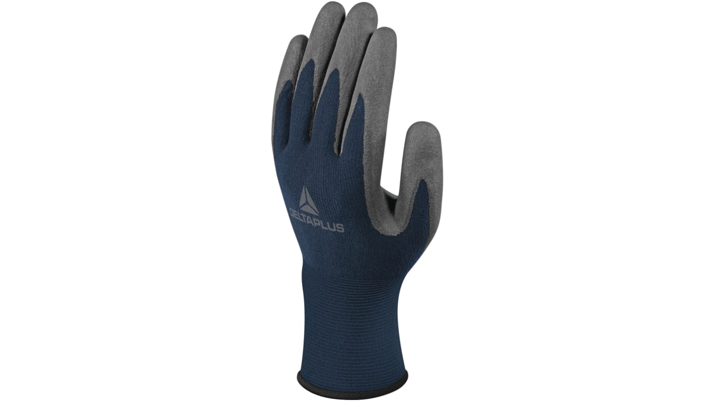 Guantes de trabajo de Poliamida Azul, gris Delta Plus serie VV811, talla 8, con recubrimiento de Polímero de agua,