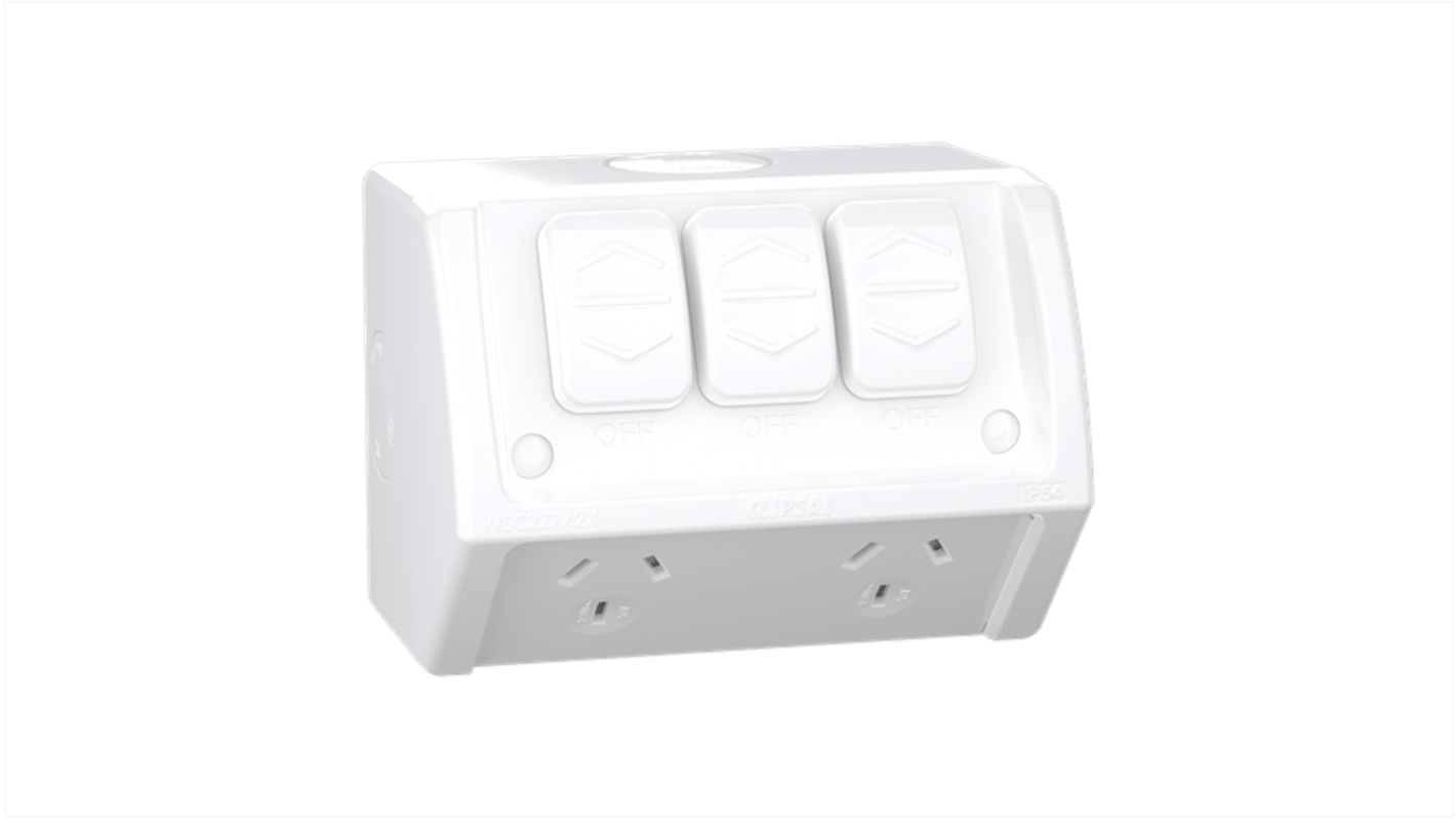 Clipsal Electrical White 2 Gang Plug Socket, 2 Poles, 10A, Type I - ANZ/CN
