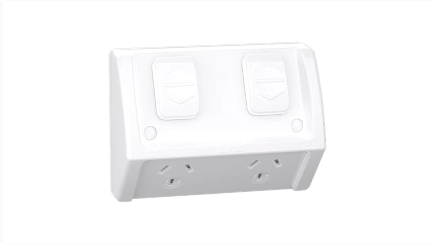 Clipsal Electrical White 2 Gang Plug Socket, 2 Poles, 10A, Type I - ANZ/CN