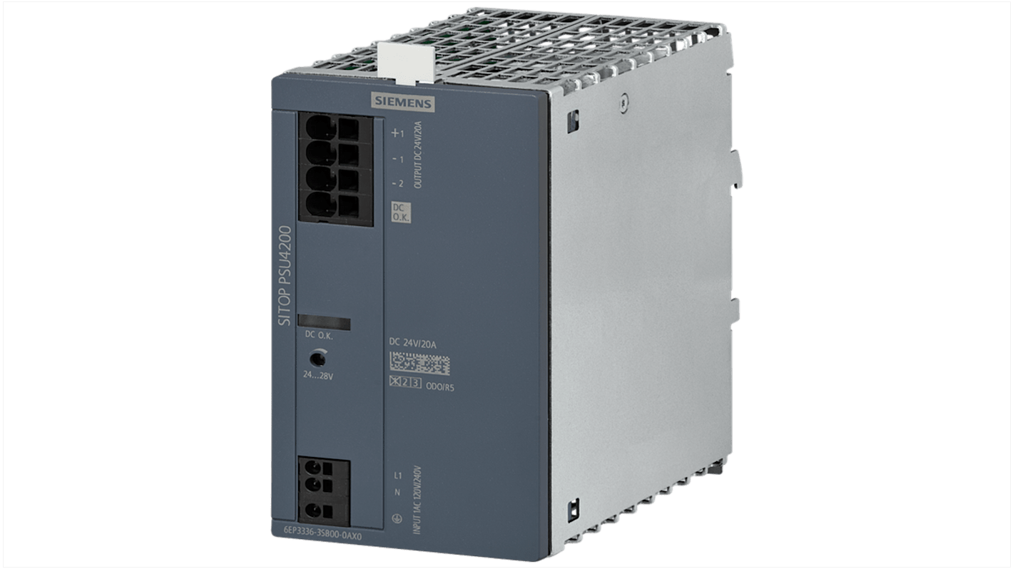 Siemens SITOP PSU4200 24 V / 20 A -Phasen DIN-Schienen Netzteil, 120 V ac, 240 V ac, 24V dc / 20A