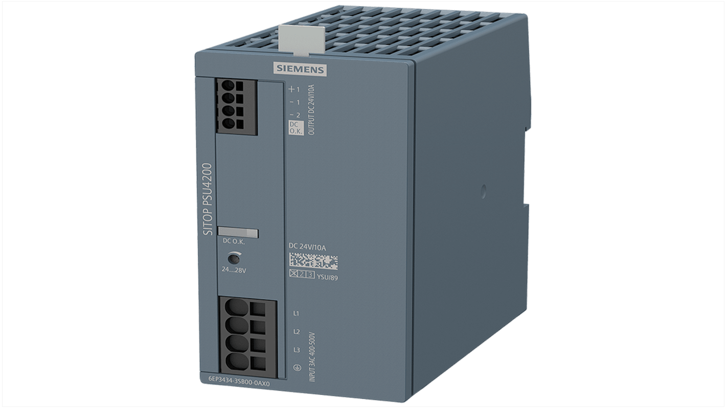 Siemens SITOP PSU4200 24 V / 10 A DIN Rail Power Supply, 400 → 500V ac ac Input, 24V dc dc Output, 10A Output,