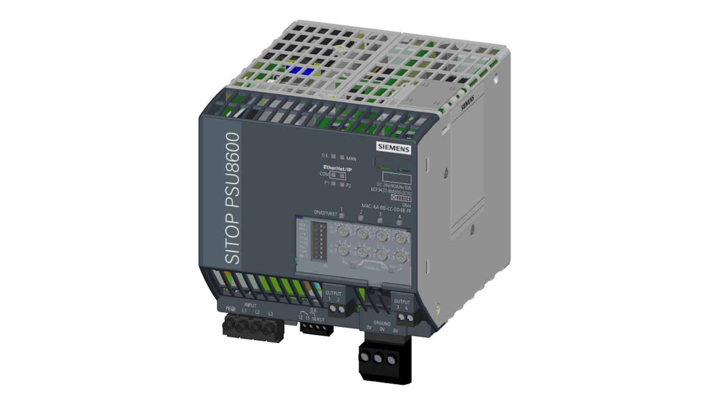 Siemens 6EP3437 DIN-Schienen Netzteil, 400 → 500V ac, 24V dc / 40A