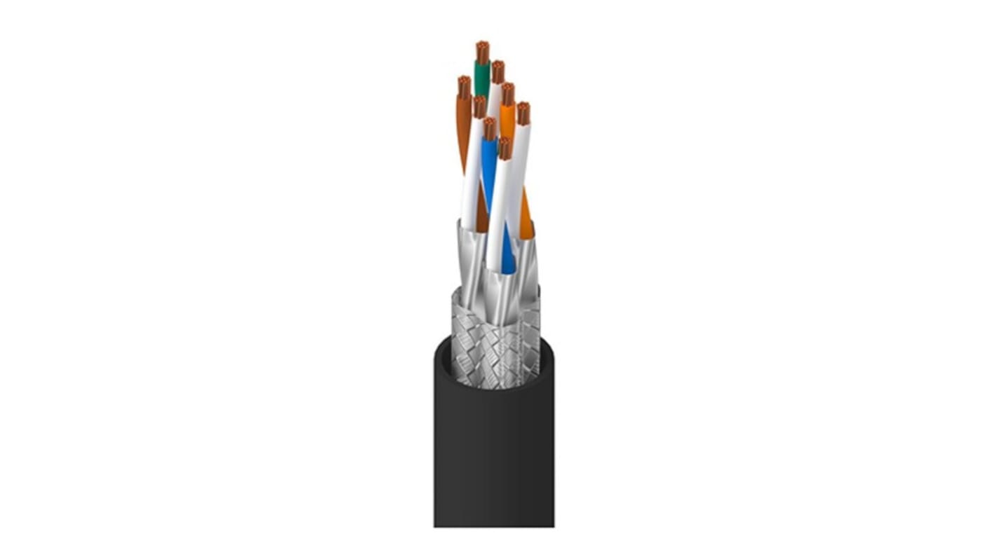 Cable Ethernet Cat7 apantallado Belden de color Negro, long. 100m, funda de Polietileno (PE), IEC 60332-1