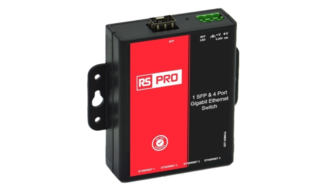RS PRO RS-084 Ethernet-Switch DIN-Schienenmontage 5-Port Unmanaged 10/100/1000Mbit/s 160mm