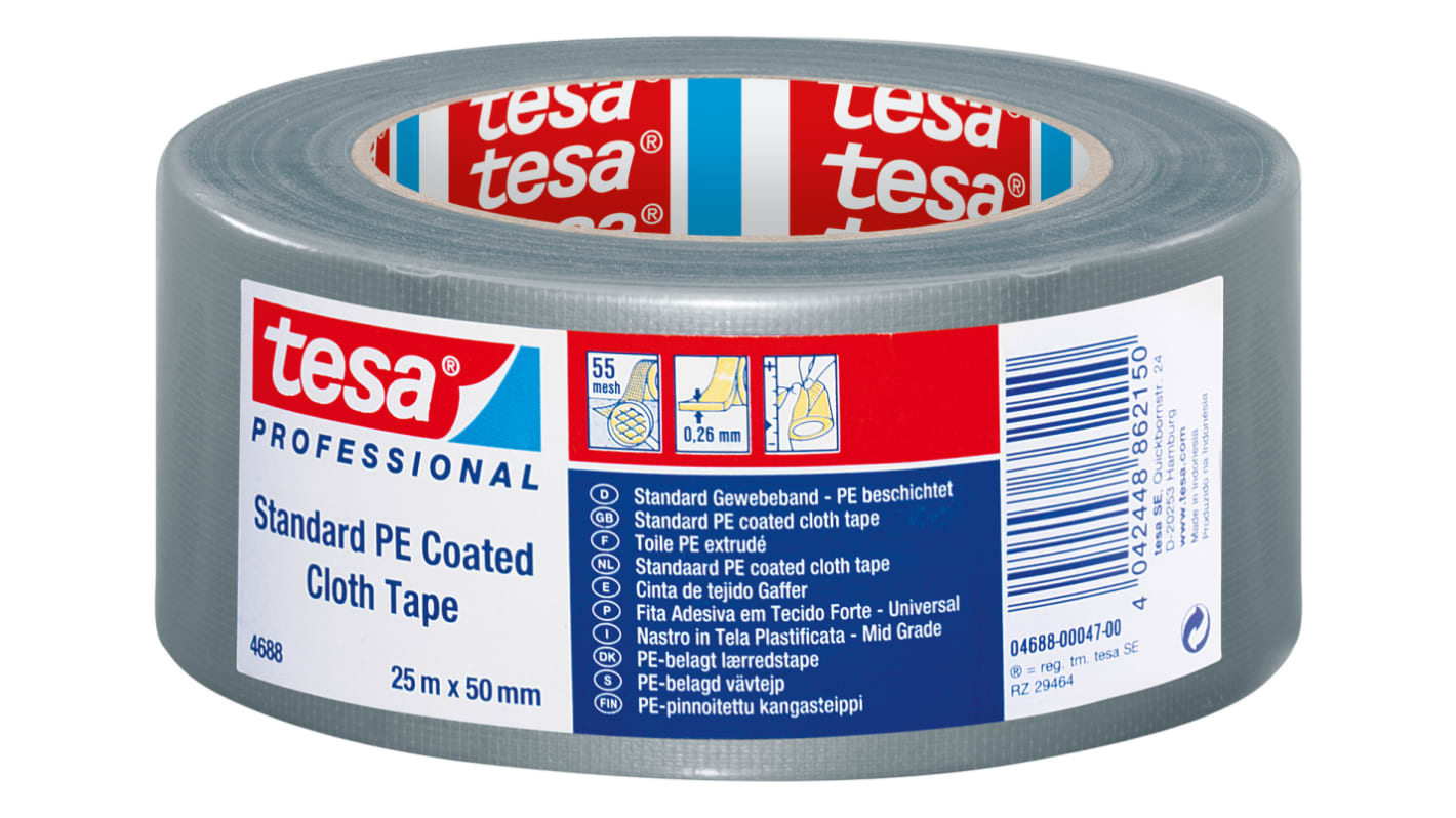 Tesa Tesa 4688 04688-00045 Cloth Tape, Grey, PE Coated Finish