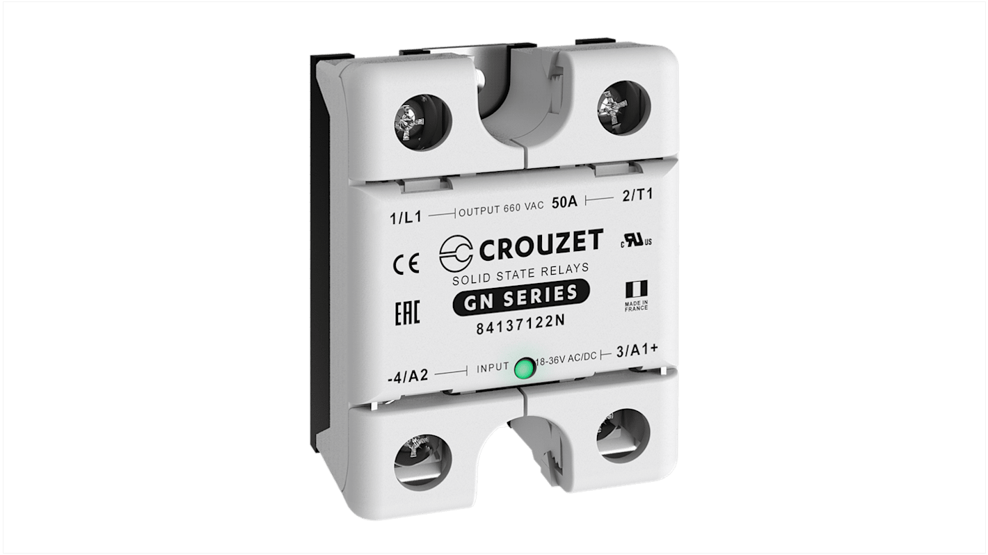 Crouzet Halvlederrelæ, Køleplade-montering, Maks. 660 V vekselstrøm, 50 A
