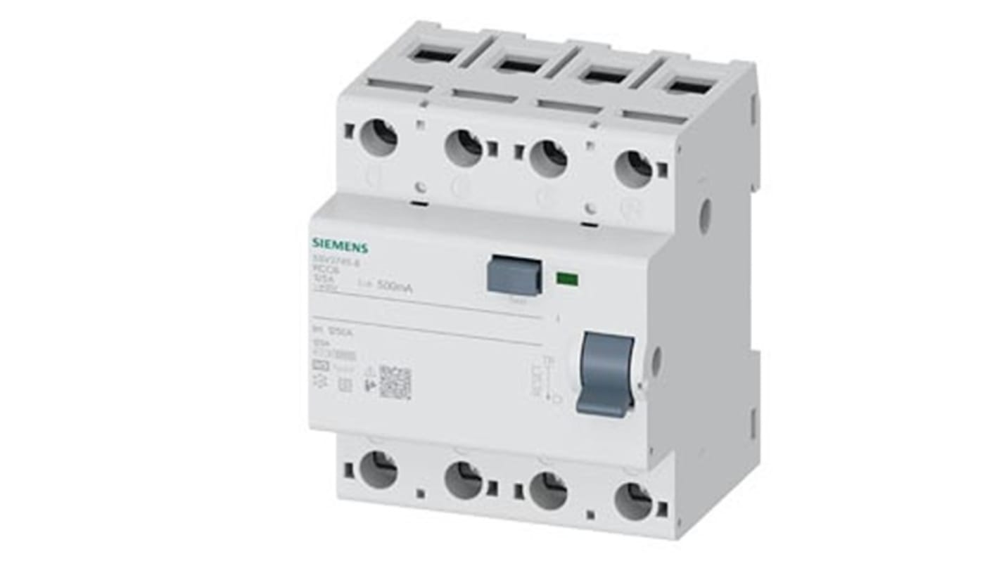 RCCB Siemens, 125A Tipo A, 4 Polos, 500mA 5SV3 230/400V