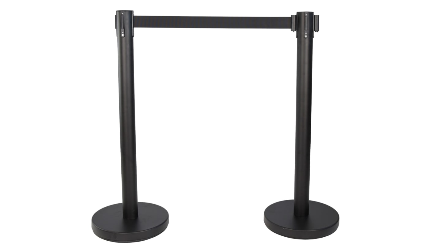 Viso Black Steel Retractable Barrier, 3m, Black Tape