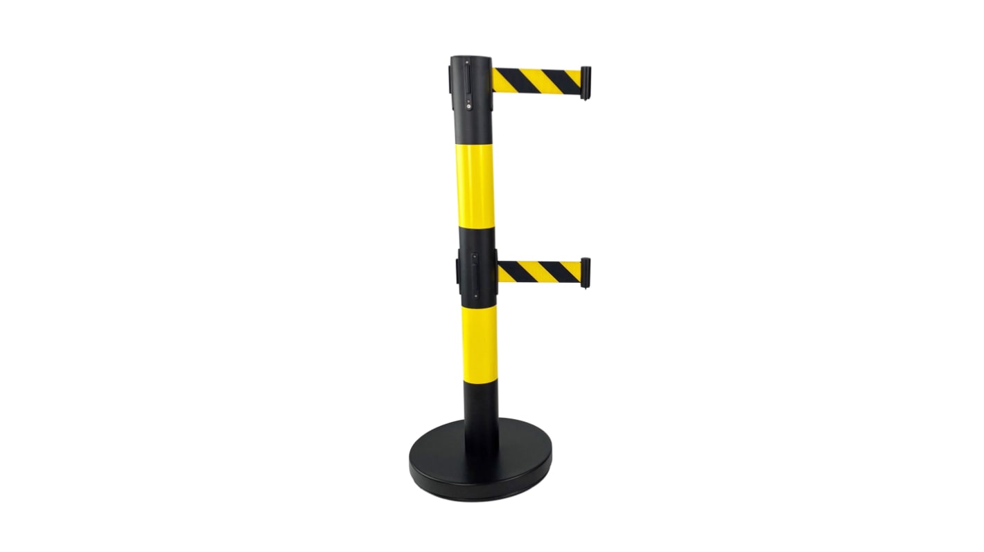 Viso Black & Yellow Steel Retractable Barrier, 4m, Black, Yellow Tape