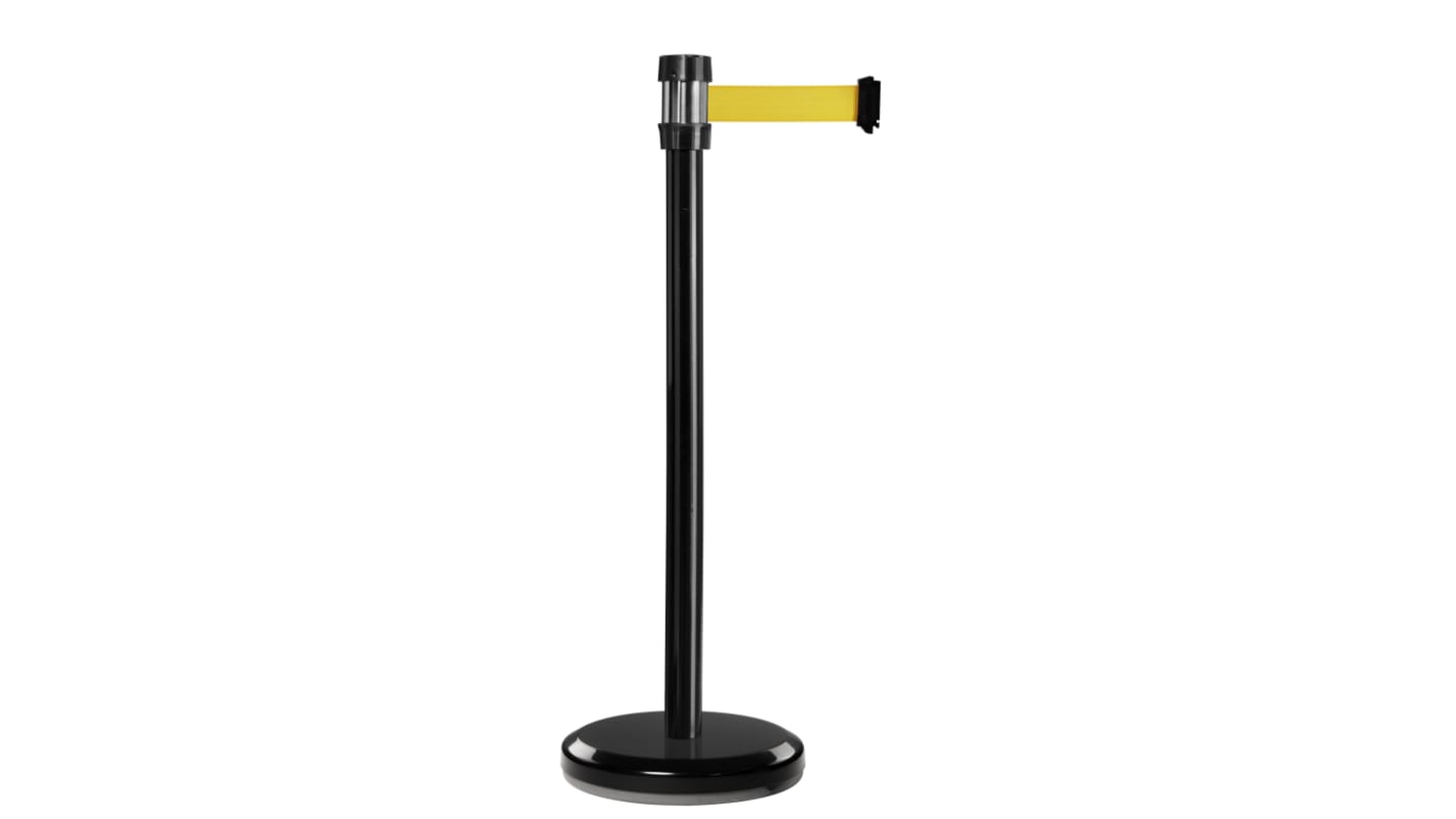 Viso Black Steel Barrier Post, 2m, Yellow Tape