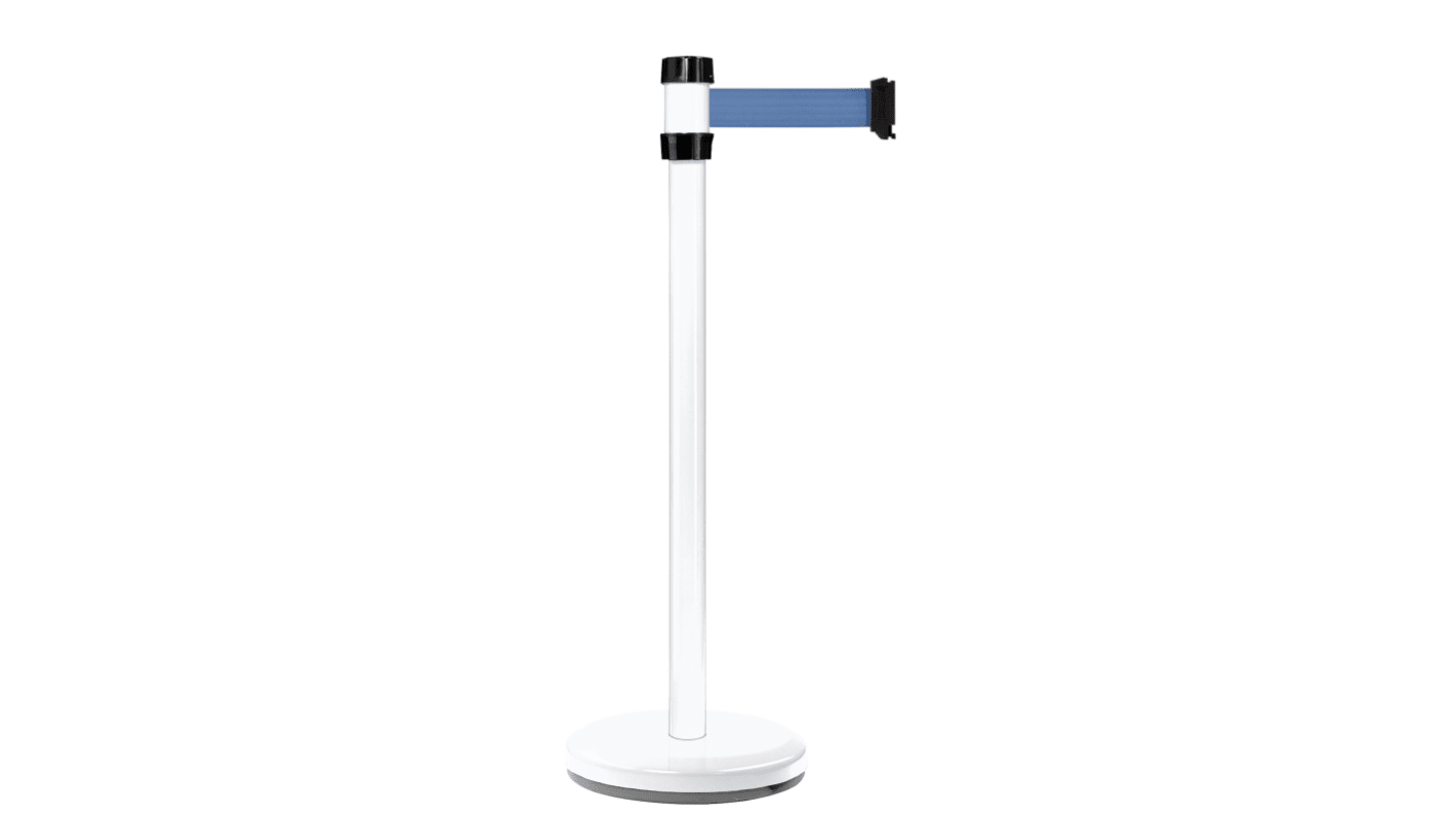 Viso White Steel Barrier Post, 2m, Blue Tape